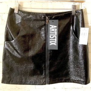 Artistix crackly creased faux patent leather mini skirt with pockets